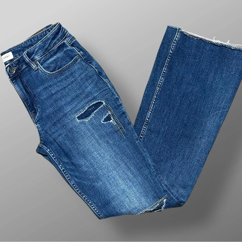 Shyanne Women's Blue Distressed Boot Cut Jeans - Picture 1 of 11